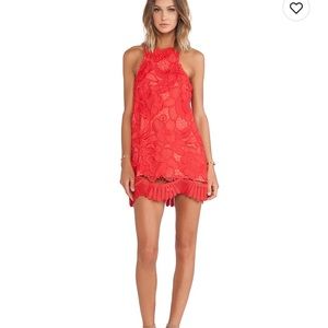 Caspian shift dress in coral dreamy Red lace mini dress